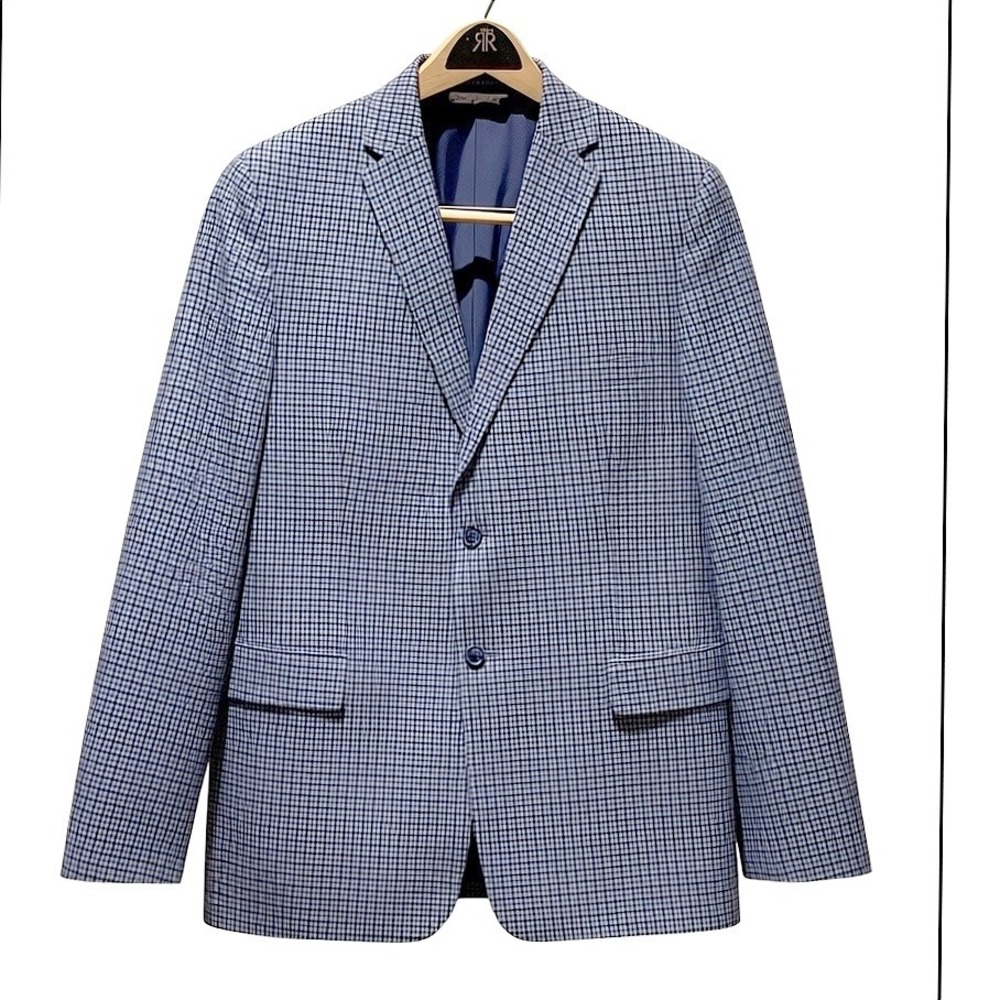 Michael Kors Boys 20R Blue Plaid Blazer Cotton Linen Homecoming Wedding Preppy